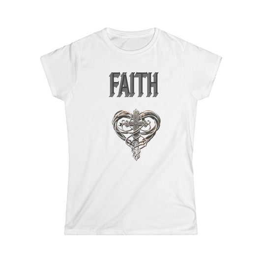 Faith Heart Women's Softstyle Tee - Inspirational Shirt for Faith, Love, Family, Gifts, Christian Apparel
