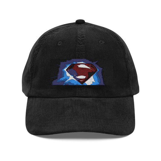 Vintage Superhero Embroidered Corduroy Cap, Retro Dad Hat, Casual Style, Gift for Fans, Streetwear Accessory, Unisex Cap