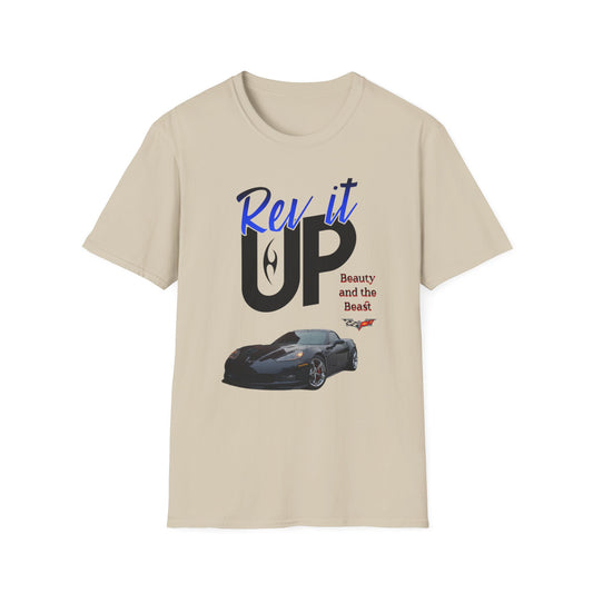 Rev It Up Unisex Softstyle T-Shirt - Perfect for Car Enthusiasts, Gift for Him or Her, Auto Show Attire, Birthday Gift, Casual Wear