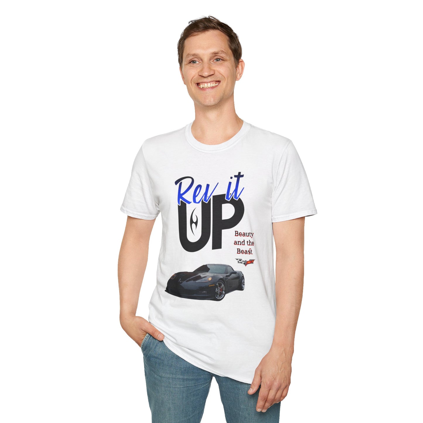 Rev It Up Unisex Softstyle T-Shirt - Perfect for Car Enthusiasts, Gift for Him or Her, Auto Show Attire, Birthday Gift, Casual Wear